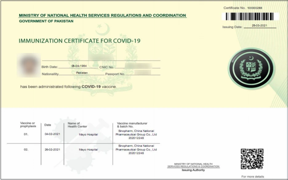 Covid Vaccine Certificate In Pakistan